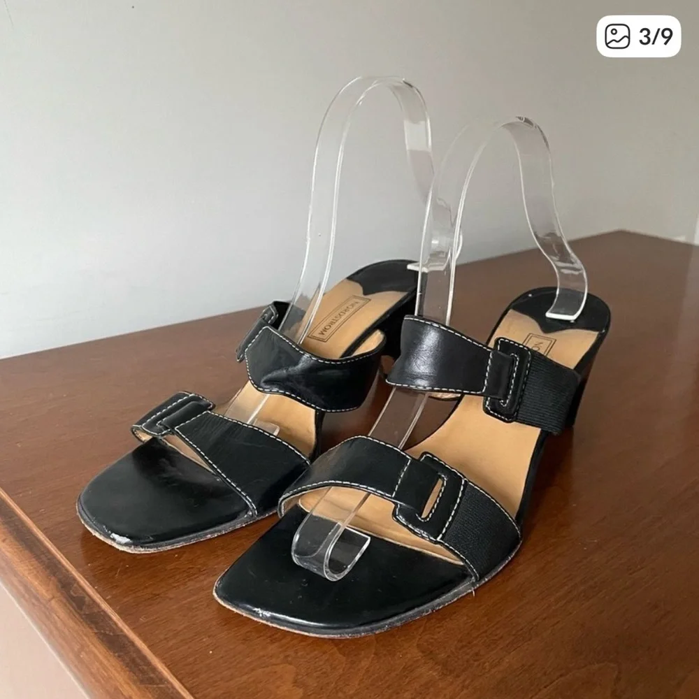 Nordstrom Black Leather Double Strap Slides - Picture 3 of 9